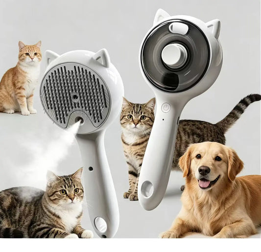 Pet Deshedding Spray Brush for Cats/Dogs - Stainless Steel Slicker Grooming Tool, 1-Button Hair Removal, Adjustable Steam Mist Settings, Moisturizing, Gentle on Skin, Universal Fit Grooming Accessory for Pet Lovers, Grooming Tools, Deshedding Tool