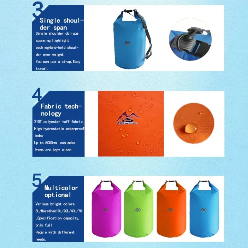 Waterproof Dry Bag 5L 10L 20L 40L 70L Roll Top Ocean Pack Floating Sack Camping Kayaking Rafting Hiking Swimming Gear ﻿