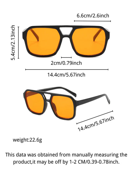 Shinethru Modern Trendy Sunglasses - 1 Pair Unisex Fashionable Glasses, Retro Double-Bridge Square PC Full-Rim Rectangle Metal Frame, Lightweight Comfortable, Uv-Protection Lens, Ideal for Daily Wear/Outdoor Use, Top Couple Gift