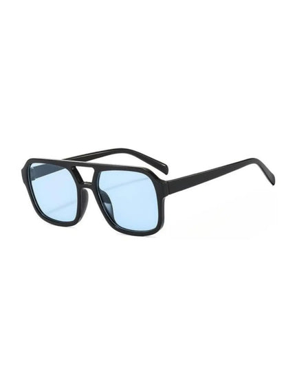 Shinethru Modern Trendy Sunglasses - 1 Pair Unisex Fashionable Glasses, Retro Double-Bridge Square PC Full-Rim Rectangle Metal Frame, Lightweight Comfortable, Uv-Protection Lens, Ideal for Daily Wear/Outdoor Use, Top Couple Gift