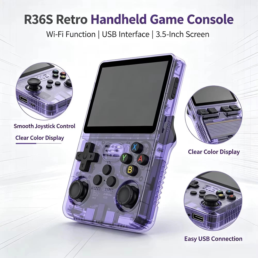 Retro Handheld Game Console R36S 3.5" Screen Portable Handhel Game Player 64/128GB Emulator Hall Effect Wireless Gamepad Gift