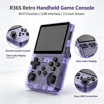 Retro Handheld Game Console R36S 3.5" Screen Portable Handhel Game Player 64/128GB Emulator Hall Effect Wireless Gamepad Gift