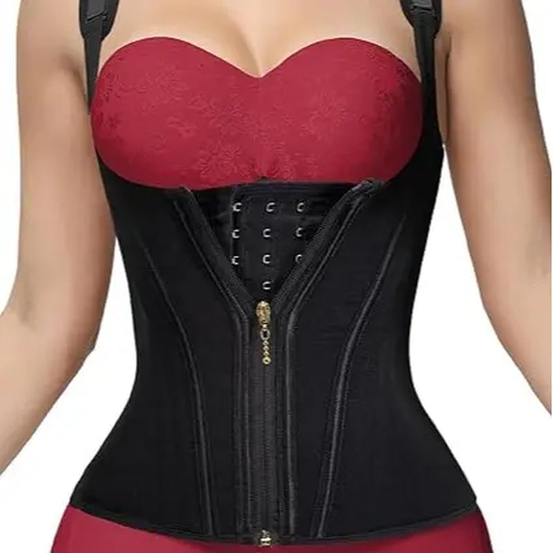 Women'S Steel-Boned Waist Trainer Corset Vest - Basic Soft Mesh Faja Body Shaper with Adjustable Straps, Zipper for Hourglass Figure, Minimalist Casual Design, Anime, Family, Chinese New Year, Steampunk, Fantasy Occasions