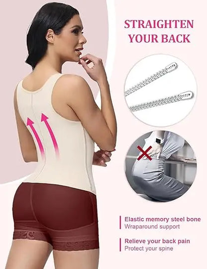 Women'S Steel-Boned Waist Trainer Corset Vest - Basic Soft Mesh Faja Body Shaper with Adjustable Straps, Zipper for Hourglass Figure, Minimalist Casual Design, Anime, Family, Chinese New Year, Steampunk, Fantasy Occasions