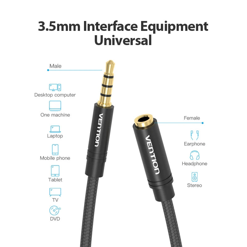 Jack 3.5 Aux Extension Cable for Car Laptop Mini PC TV Xiaomi Huawei Stereo 3.5 Mm Jack Headphone Speaker Cable Auxiliar