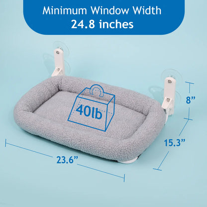 Zakkart Folding Cat Hammock for Window - Cordless, Machine Washable Bed, Robust Metal Frame, Strong Suction Cups - Cat Window Perch for Cats and Small Dogs - White
