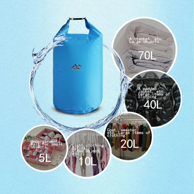 Waterproof Dry Bag 5L 10L 20L 40L 70L Roll Top Ocean Pack Floating Sack Camping Kayaking Rafting Hiking Swimming Gear ﻿