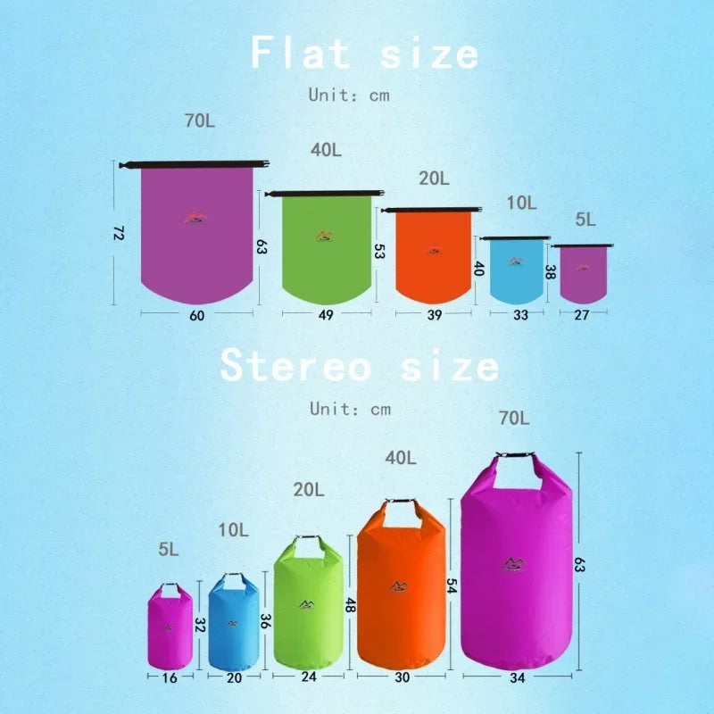 Waterproof Dry Bag 5L 10L 20L 40L 70L Roll Top Ocean Pack Floating Sack Camping Kayaking Rafting Hiking Swimming Gear ﻿