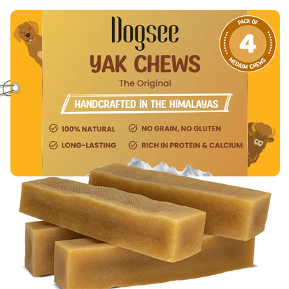 Dogsee Original Himalayan Yak Chews for Dogs (Medium - 4 Bars) | 100% Natural | No Grain, No Gluten | for Teeth Cleaning