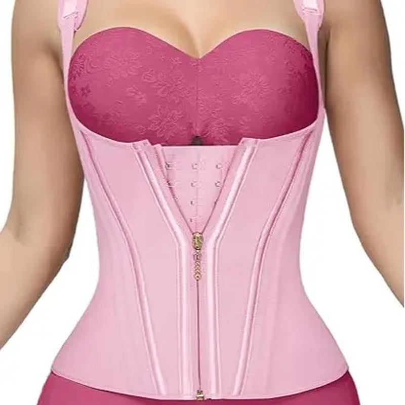 Women'S Steel-Boned Waist Trainer Corset Vest - Basic Soft Mesh Faja Body Shaper with Adjustable Straps, Zipper for Hourglass Figure, Minimalist Casual Design, Anime, Family, Chinese New Year, Steampunk, Fantasy Occasions