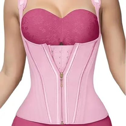 Women'S Steel-Boned Waist Trainer Corset Vest - Basic Soft Mesh Faja Body Shaper with Adjustable Straps, Zipper for Hourglass Figure, Minimalist Casual Design, Anime, Family, Chinese New Year, Steampunk, Fantasy Occasions