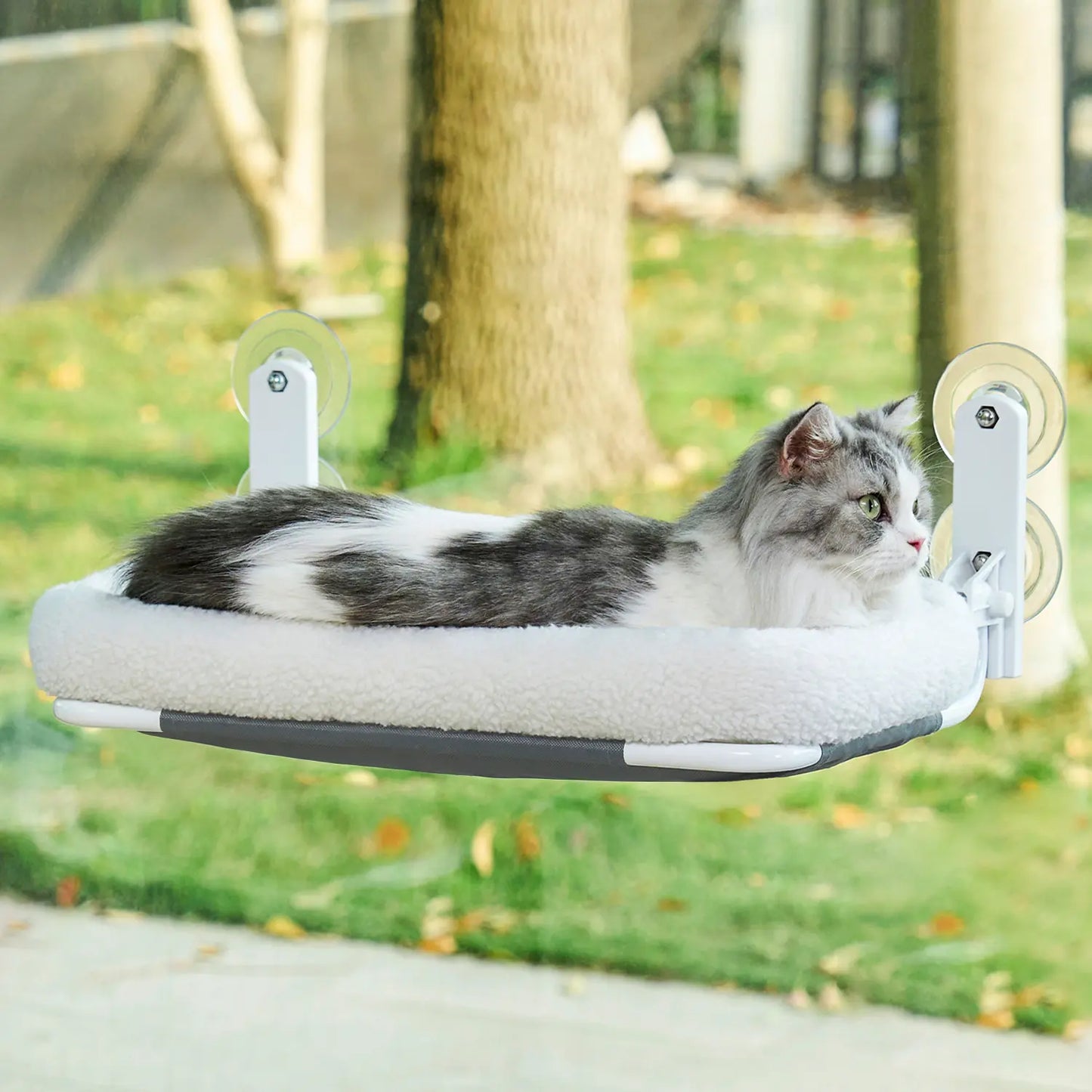 Zakkart Folding Cat Hammock for Window - Cordless, Machine Washable Bed, Robust Metal Frame, Strong Suction Cups - Cat Window Perch for Cats and Small Dogs - White