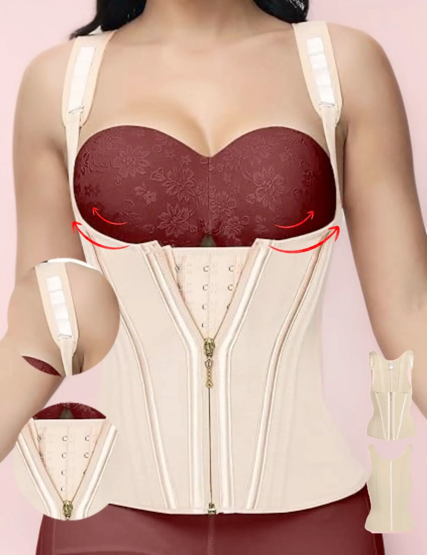 Women'S Steel-Boned Waist Trainer Corset Vest - Basic Soft Mesh Faja Body Shaper with Adjustable Straps, Zipper for Hourglass Figure, Minimalist Casual Design, Anime, Family, Chinese New Year, Steampunk, Fantasy Occasions