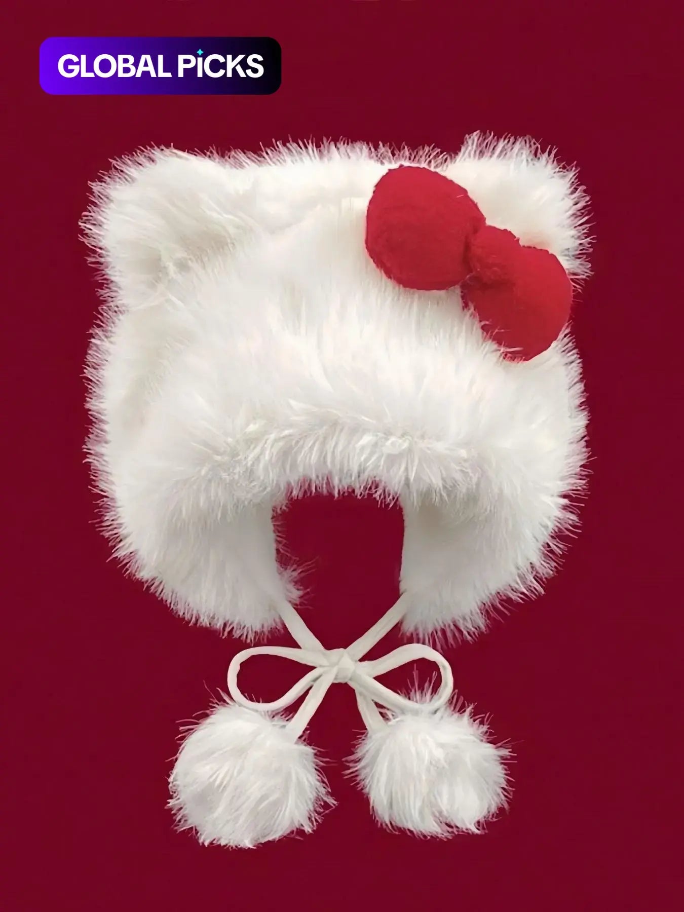 Cute Cat Ear Design Pom Pom Decor Plush Hat, Acrylic Hat, Fashion Beanie Hat, Cozy Beanie, Insulated Hat, Cute Earflap Hat, New Style Bowknot Design Warm Hat for Fall & Winter, Fashion Accessories for Women