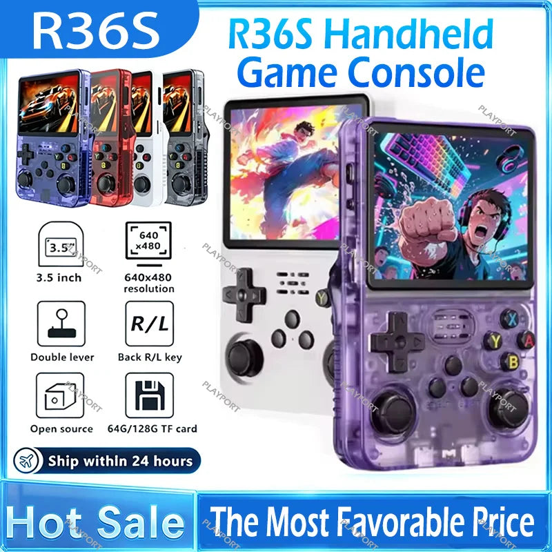 Retro Handheld Game Console R36S 3.5" Screen Portable Handhel Game Player 64/128GB Emulator Hall Effect Wireless Gamepad Gift