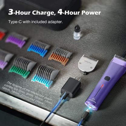 Fuzzyfix NOVA Professional Dog Grooming Clippers, Cordless Rechargeable Pet Grooming Kit with 5-In-1 Adjustable Blade, 2-Speed Dog Hair Trimmer and Metal Guide Combs for Dogs Cats Horses