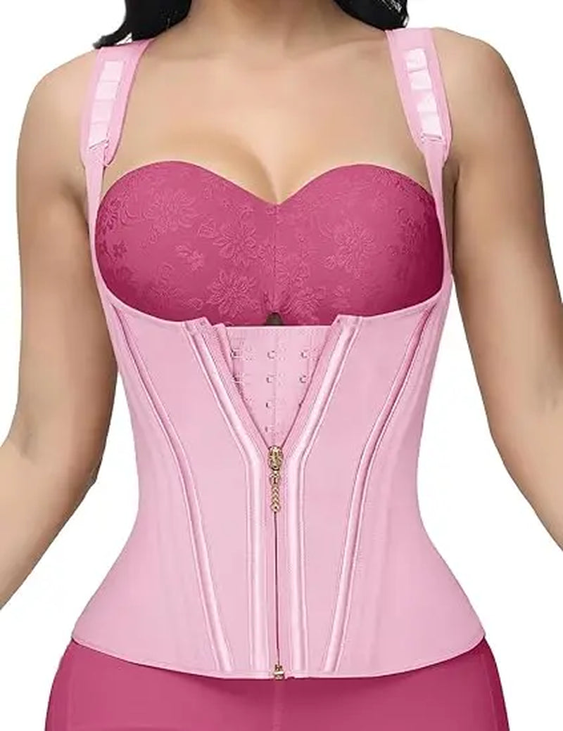Women'S Steel-Boned Waist Trainer Corset Vest - Basic Soft Mesh Faja Body Shaper with Adjustable Straps, Zipper for Hourglass Figure, Minimalist Casual Design, Anime, Family, Chinese New Year, Steampunk, Fantasy Occasions