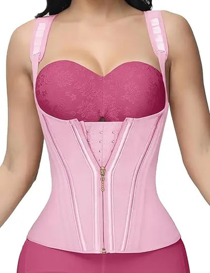 Women'S Steel-Boned Waist Trainer Corset Vest - Basic Soft Mesh Faja Body Shaper with Adjustable Straps, Zipper for Hourglass Figure, Minimalist Casual Design, Anime, Family, Chinese New Year, Steampunk, Fantasy Occasions