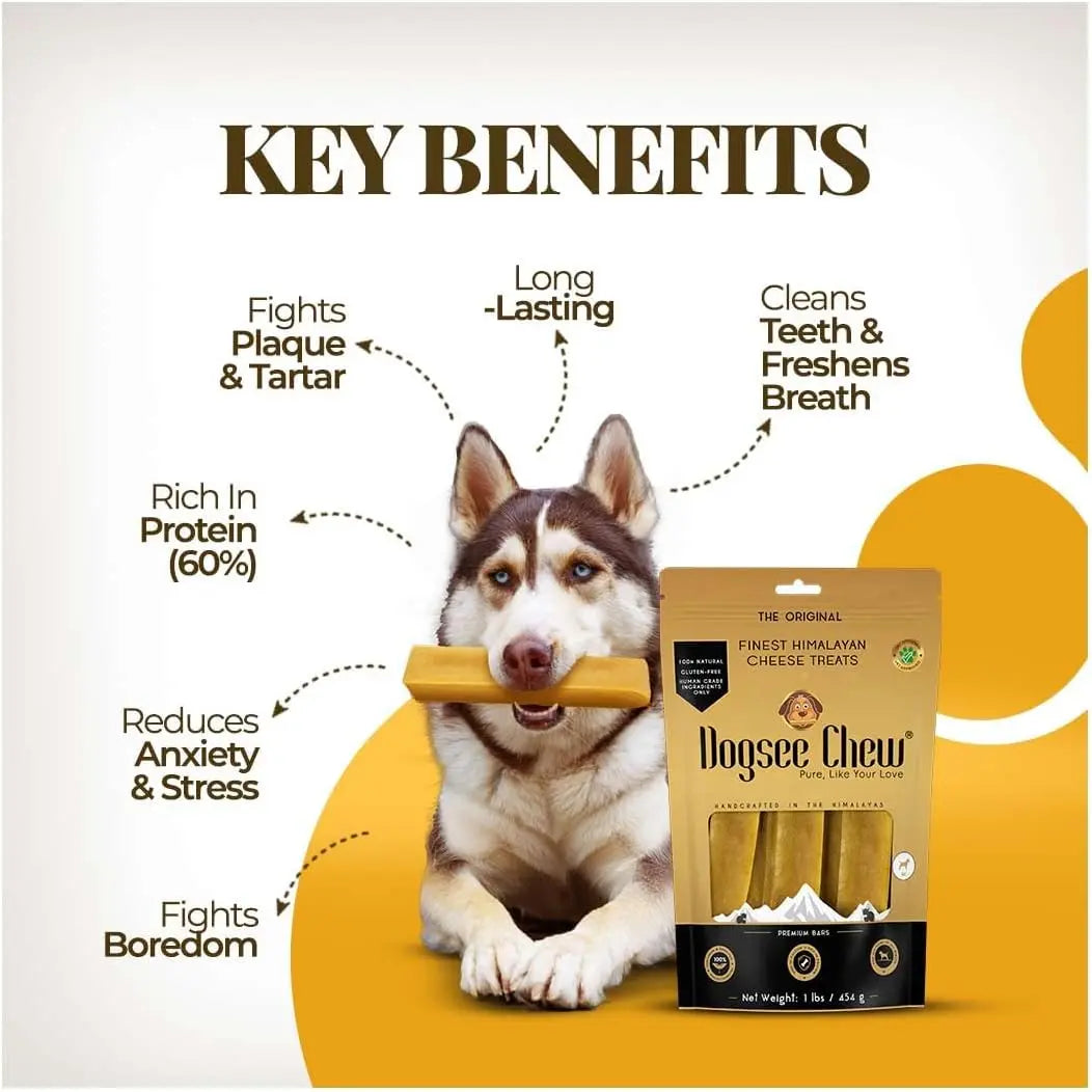 Dogsee Original Himalayan Yak Chews for Dogs (Medium - 4 Bars) | 100% Natural | No Grain, No Gluten | for Teeth Cleaning