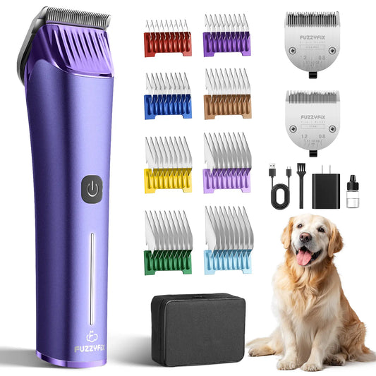 Fuzzyfix NOVA Professional Dog Grooming Clippers, Cordless Rechargeable Pet Grooming Kit with 5-In-1 Adjustable Blade, 2-Speed Dog Hair Trimmer and Metal Guide Combs for Dogs Cats Horses