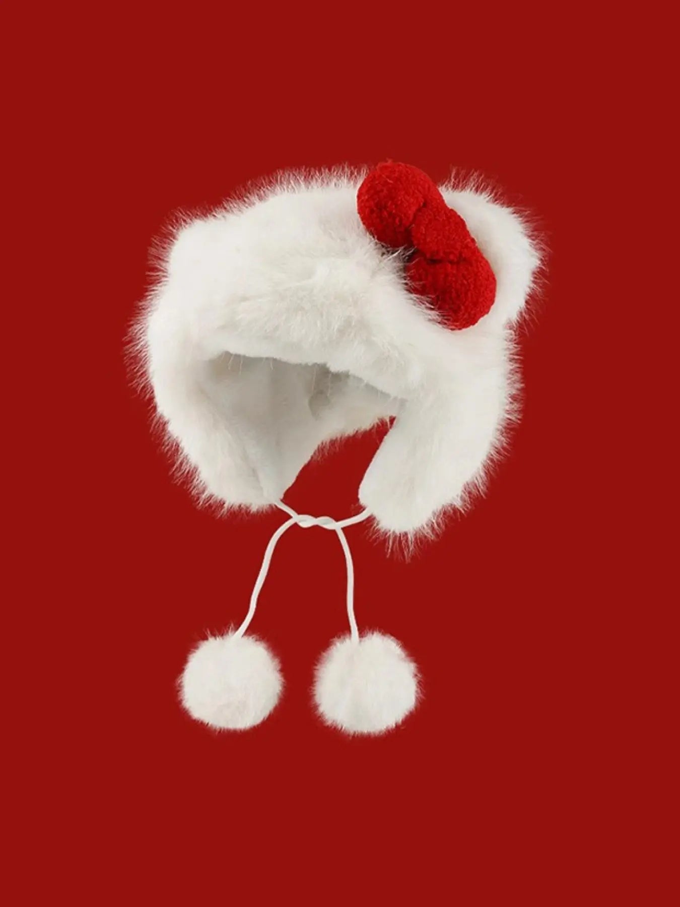 Cute Cat Ear Design Pom Pom Decor Plush Hat, Acrylic Hat, Fashion Beanie Hat, Cozy Beanie, Insulated Hat, Cute Earflap Hat, New Style Bowknot Design Warm Hat for Fall & Winter, Fashion Accessories for Women