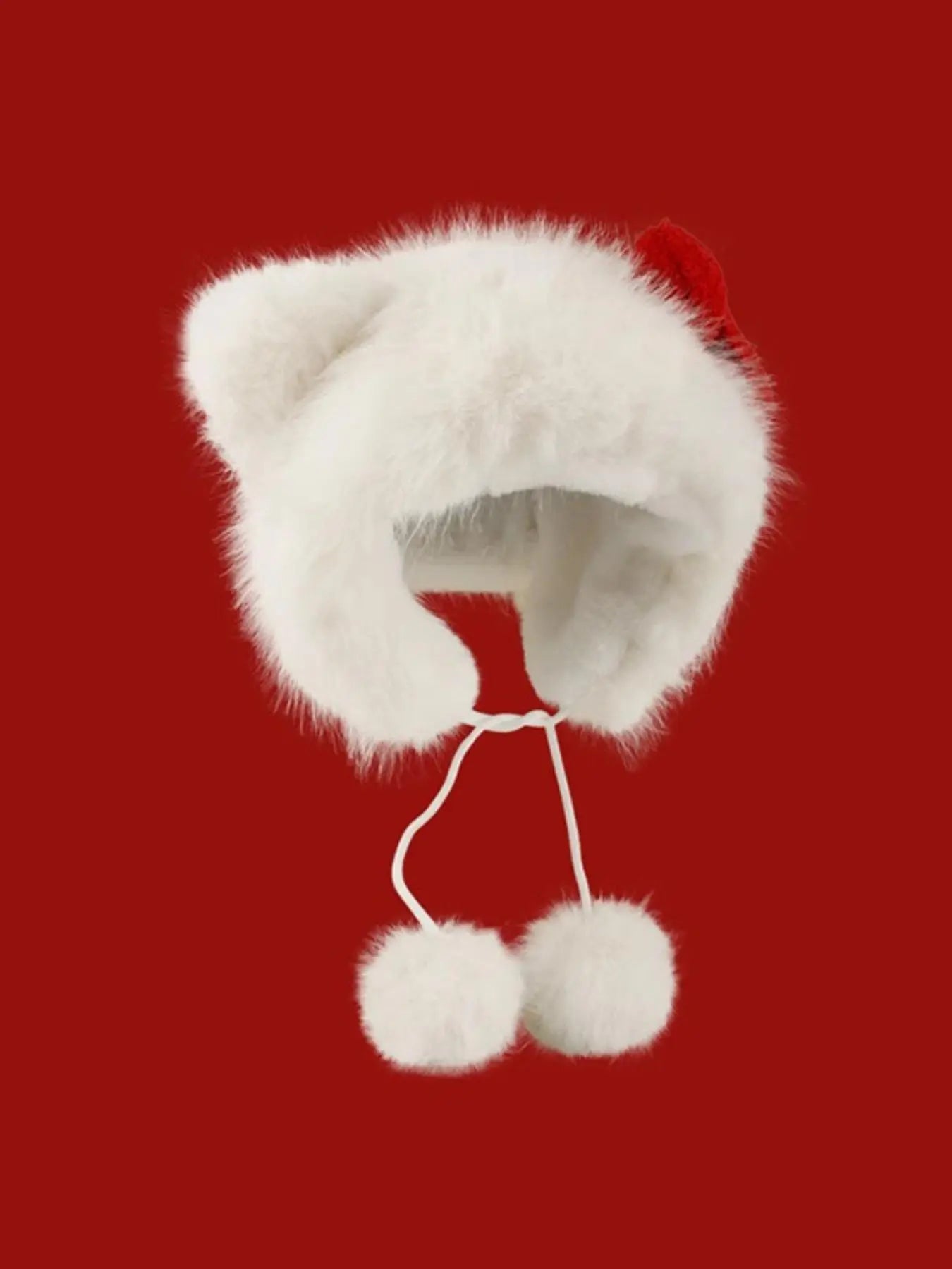 Cute Cat Ear Design Pom Pom Decor Plush Hat, Acrylic Hat, Fashion Beanie Hat, Cozy Beanie, Insulated Hat, Cute Earflap Hat, New Style Bowknot Design Warm Hat for Fall & Winter, Fashion Accessories for Women