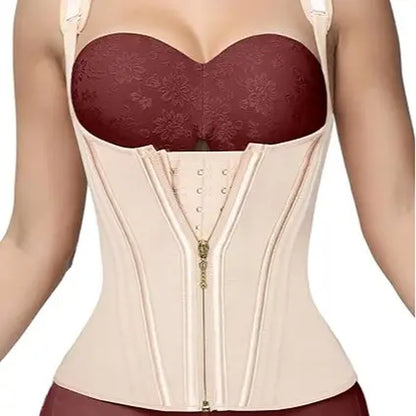 Women'S Steel-Boned Waist Trainer Corset Vest - Basic Soft Mesh Faja Body Shaper with Adjustable Straps, Zipper for Hourglass Figure, Minimalist Casual Design, Anime, Family, Chinese New Year, Steampunk, Fantasy Occasions