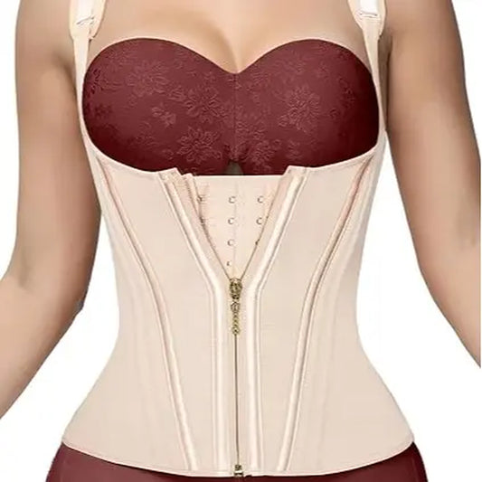 Women'S Steel-Boned Waist Trainer Corset Vest - Basic Soft Mesh Faja Body Shaper with Adjustable Straps, Zipper for Hourglass Figure, Minimalist Casual Design, Anime, Family, Chinese New Year, Steampunk, Fantasy Occasions